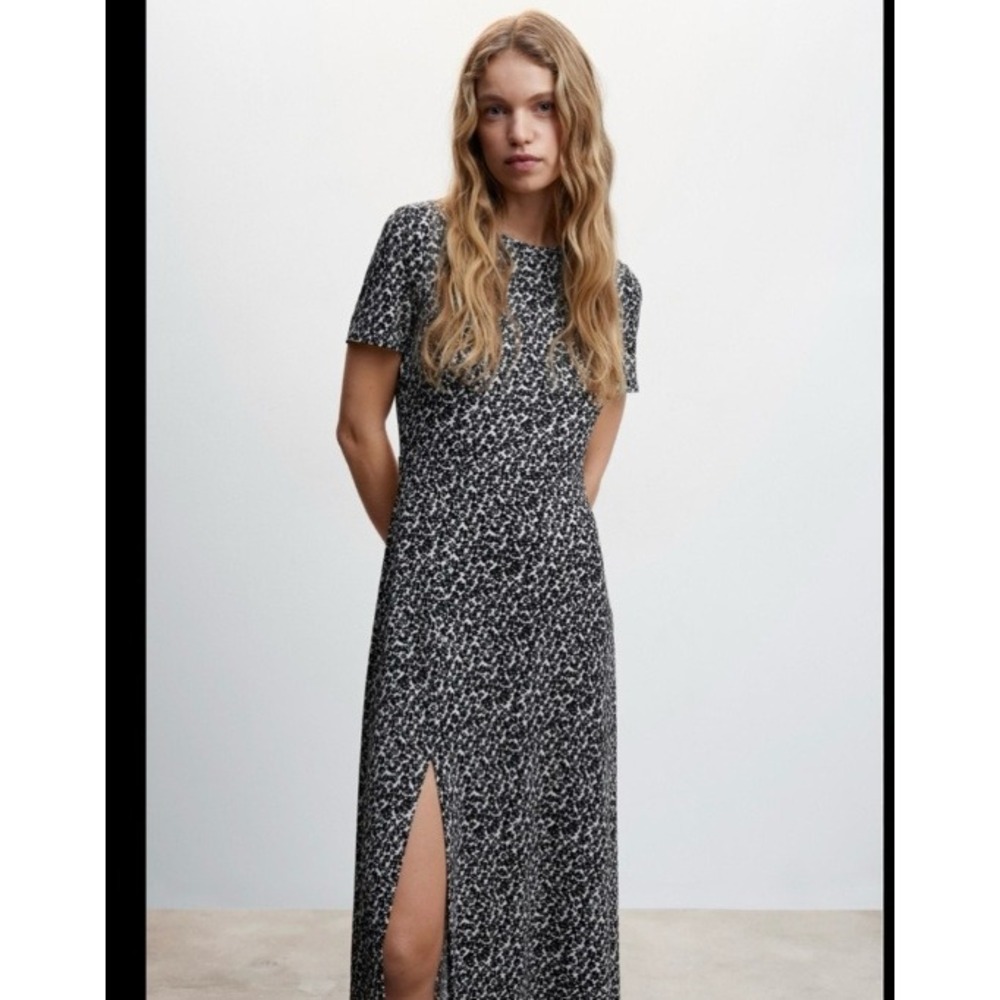 NEW Mango Black White Floral Maxi Dress Medium Minimalist Bodycon Whimsigoth
